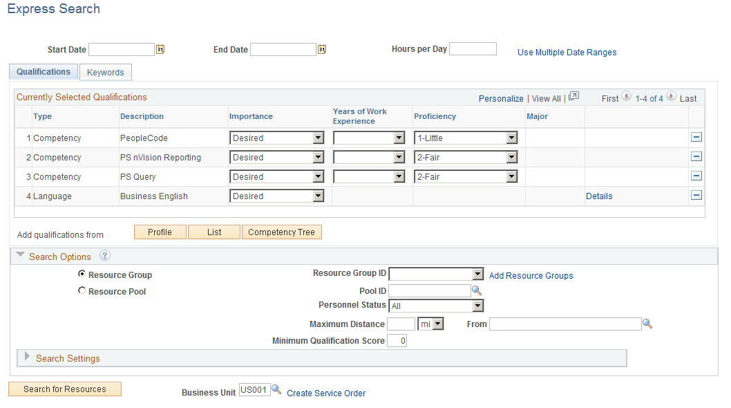 Express Search page