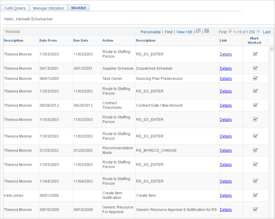 Worklist page
