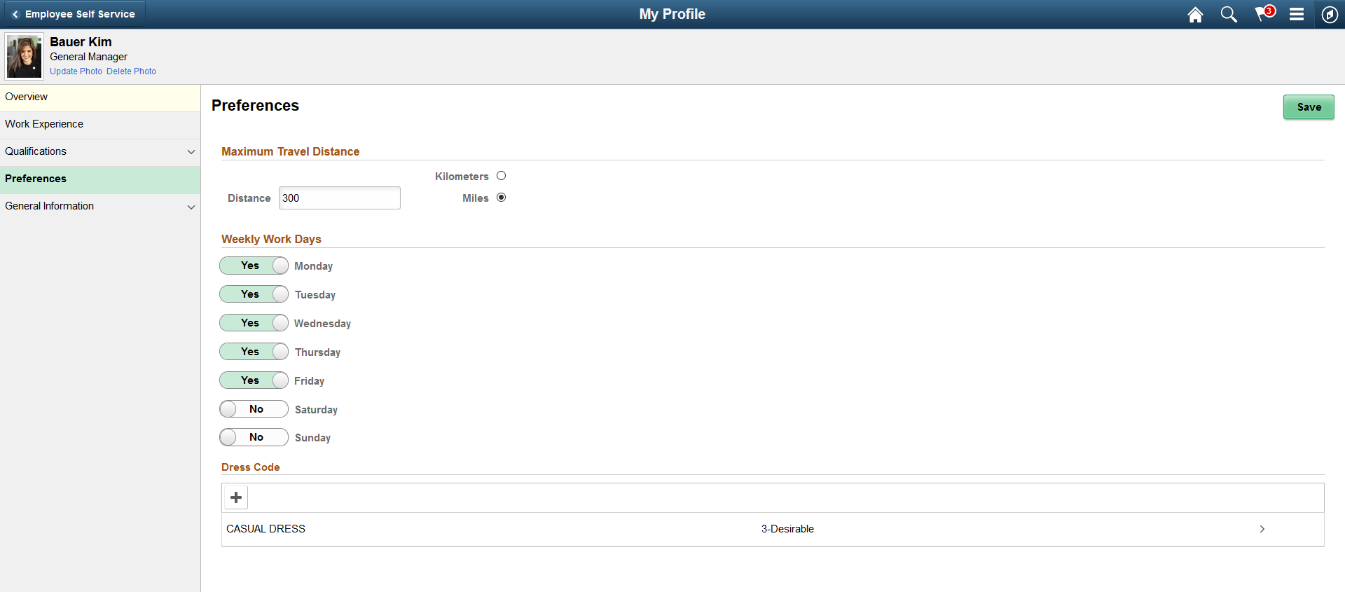 Preferences page