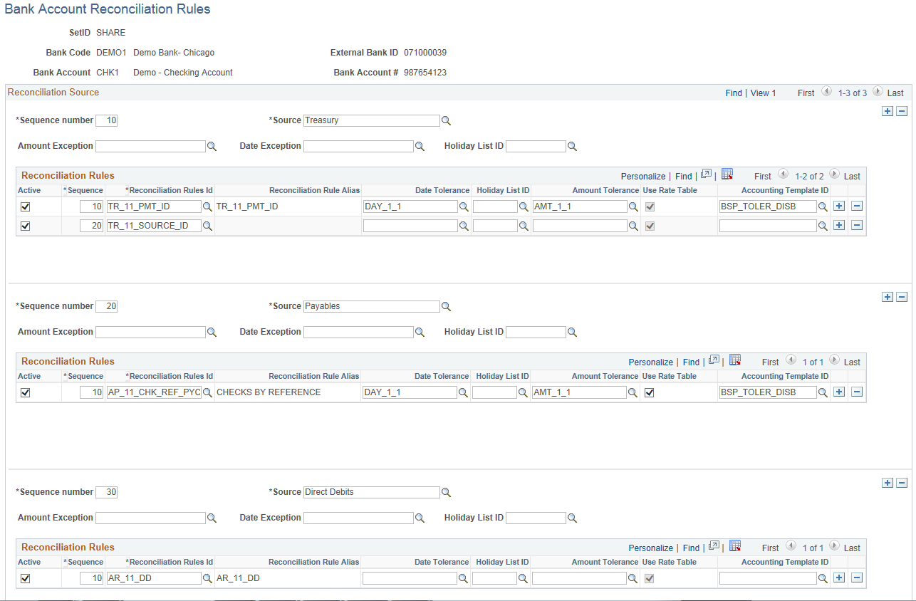 Bank Account Reconciliation Rules page