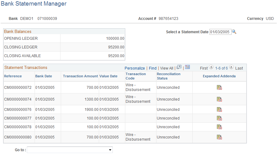 Bank Statement Manager page