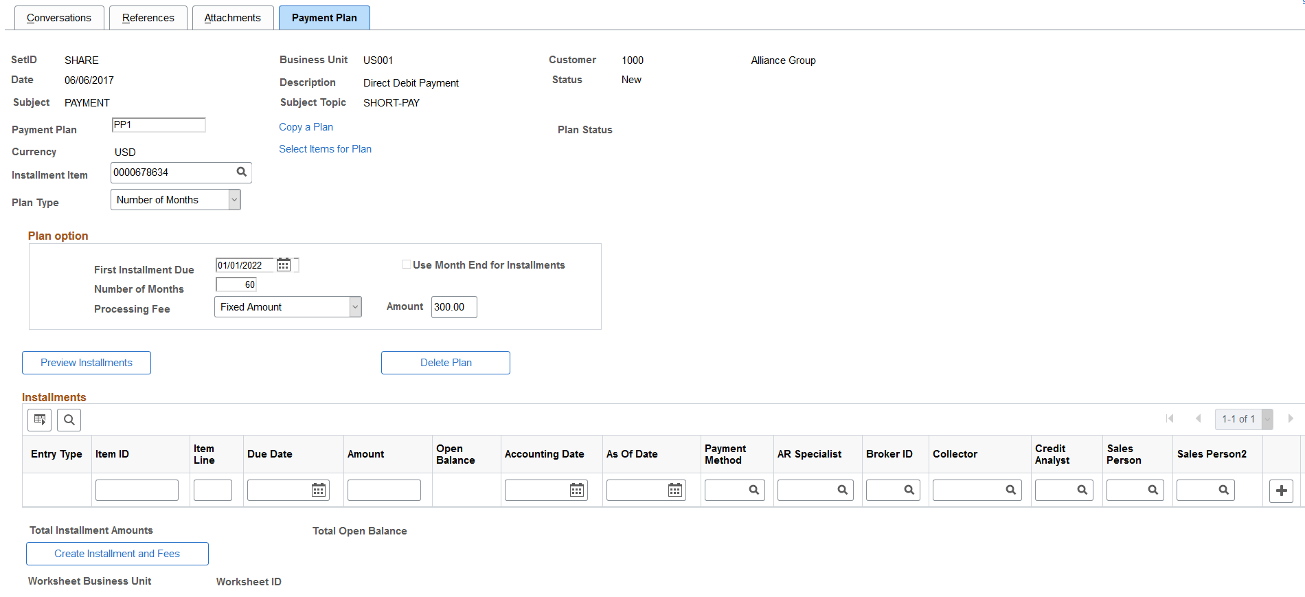 Payment Plan page