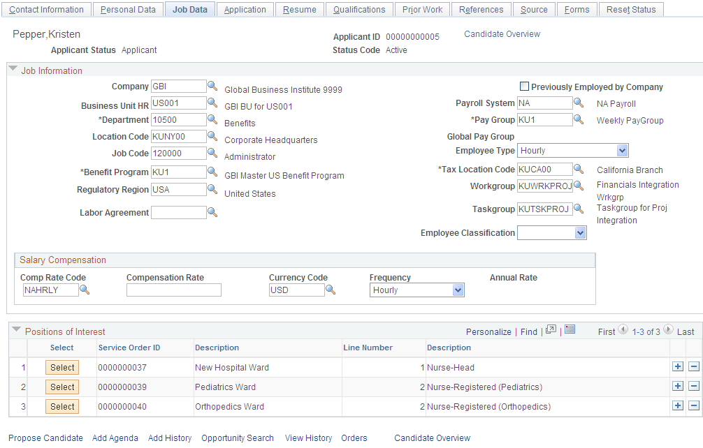 Job Data page