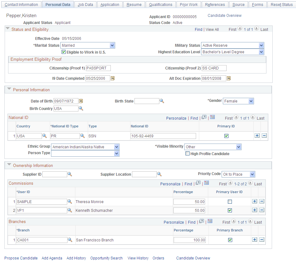 Personal Data page