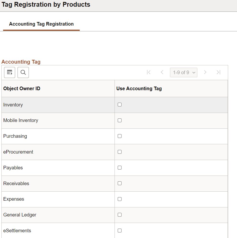 Accounting Tag Registration Page