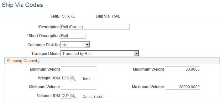 Ship Via Codes page