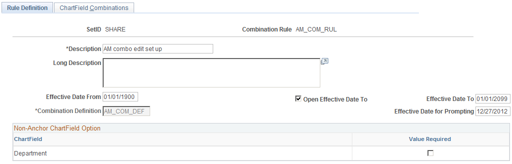 Rule Definition page