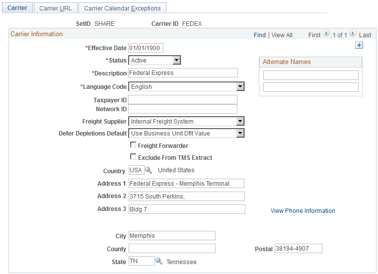 Carrier page