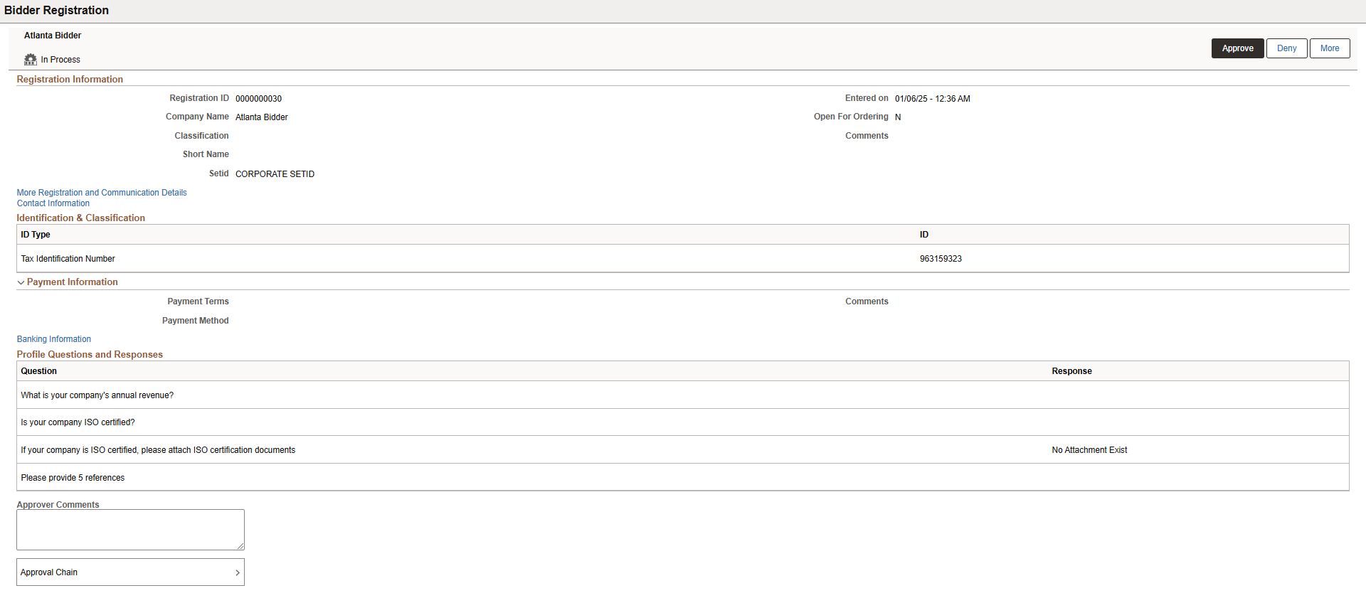 Bidder Registration header approval page