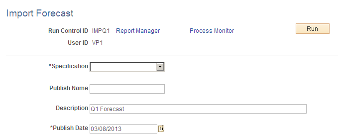 Import Forecast page