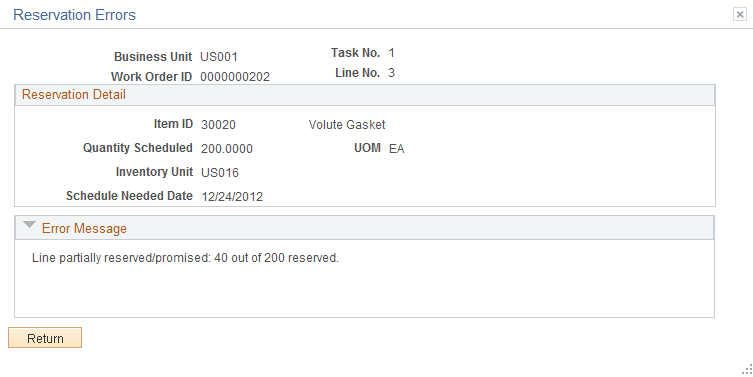 Reservation Errors page