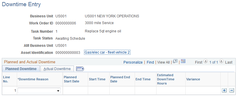Downtime Entry page