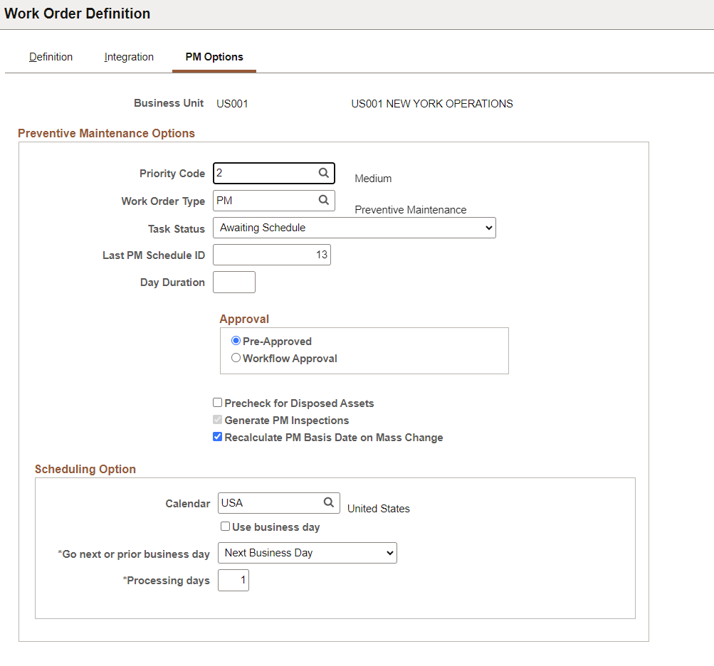PM Options page