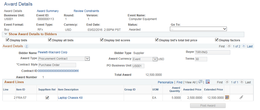 Award Details page