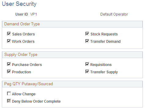 User Security page