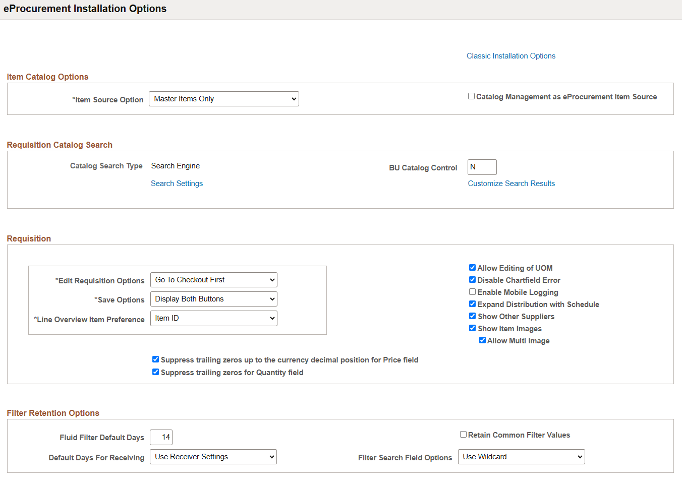 ePro Installation Options page (1 of 2)
