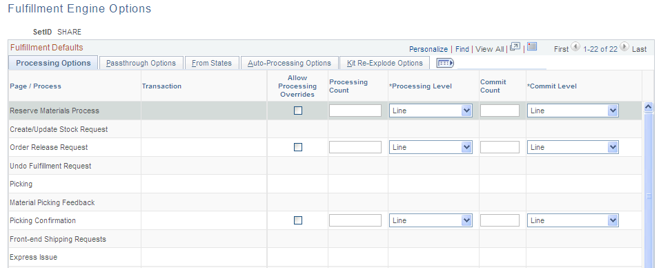 Fulfillment Engine Options page (page 1 of 2)