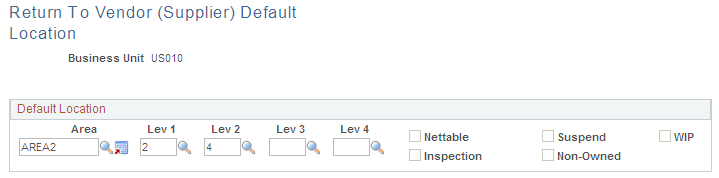 Return To Vendor Default Location page