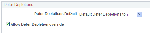 The Defer Depletions group box on the Setup Fulfillment-Shipping page (partial)