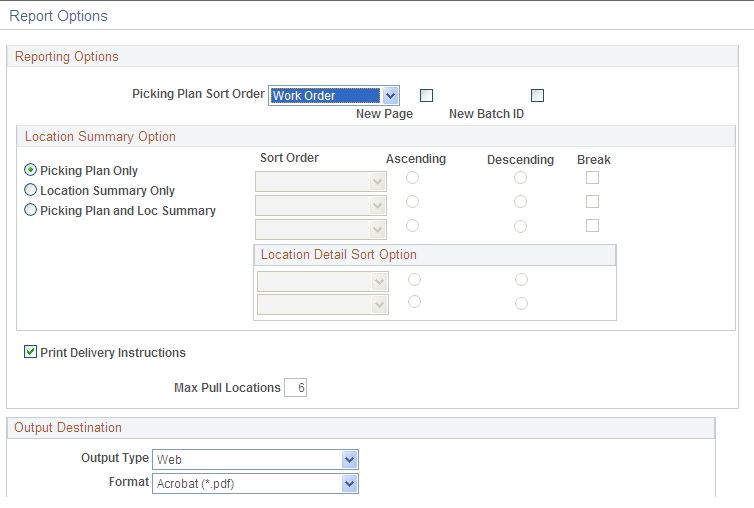 Report Options page