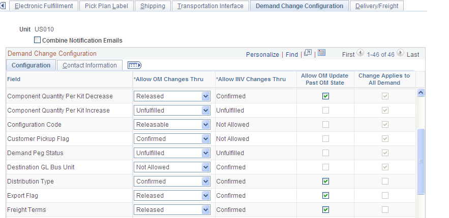 Demand Change Configuration page at the system level.