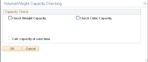 Volume/Weight Capacity Checking page