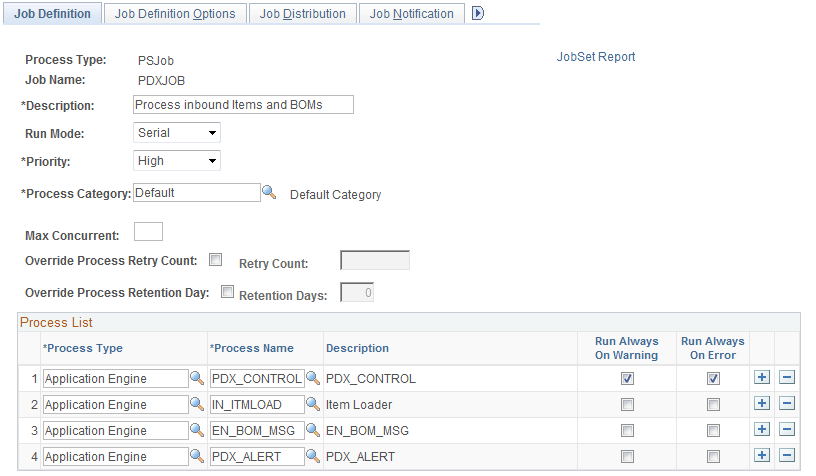 Job Definition page