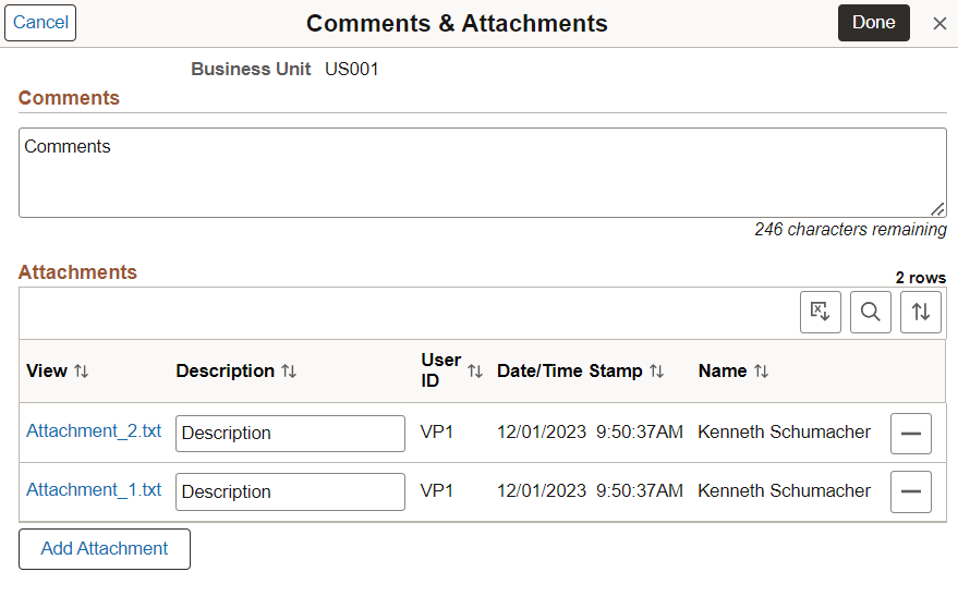 &Delivery Comments & Attachments