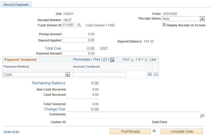 Record Payment page