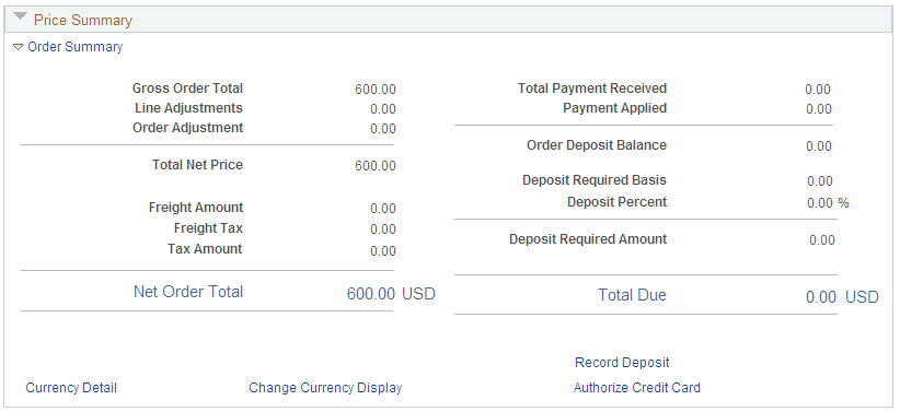 Order Entry Form page for a counter sale (2 of 2)