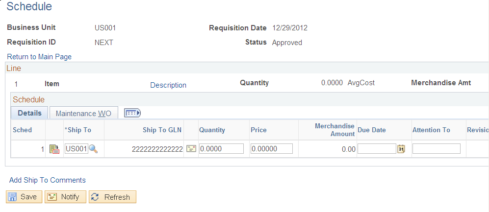 Maintain Requisition - Schedule Page