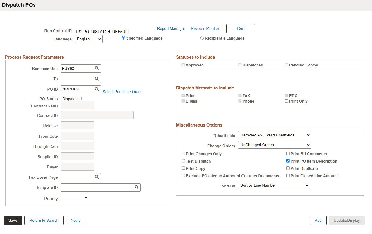 Dispatch POs page