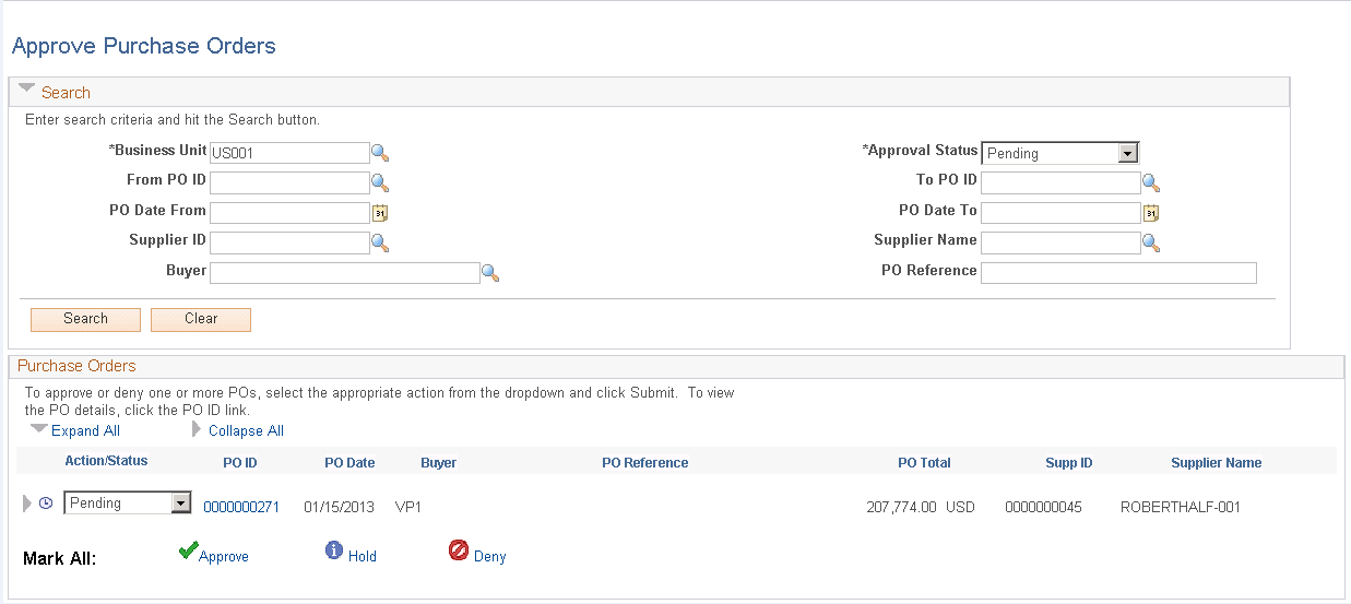 Approve Purchase Orders page