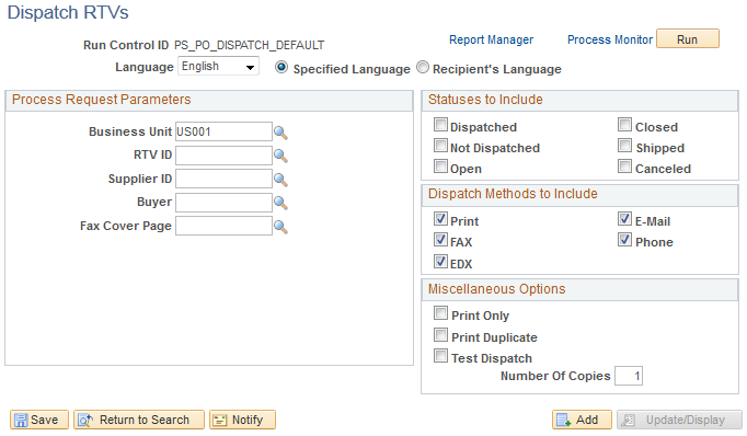 Dispatch RTVs page