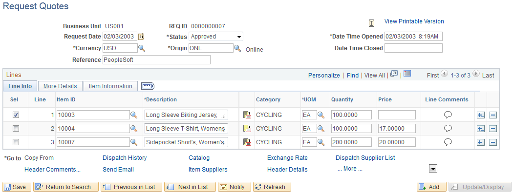 Request Quotes page