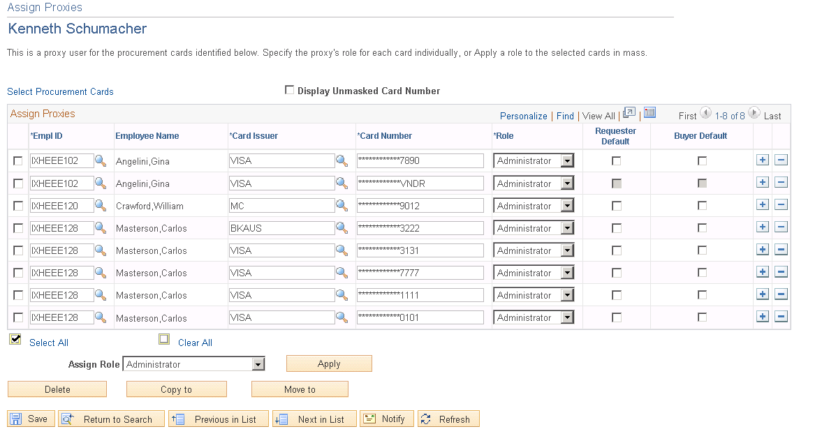 Assign Proxies page
