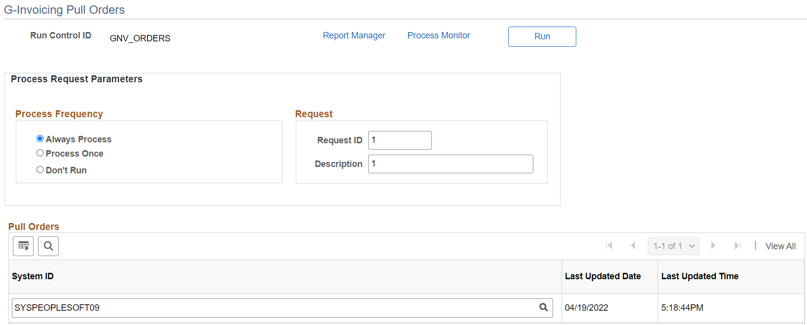 G-Invoicing Pull Orders Page