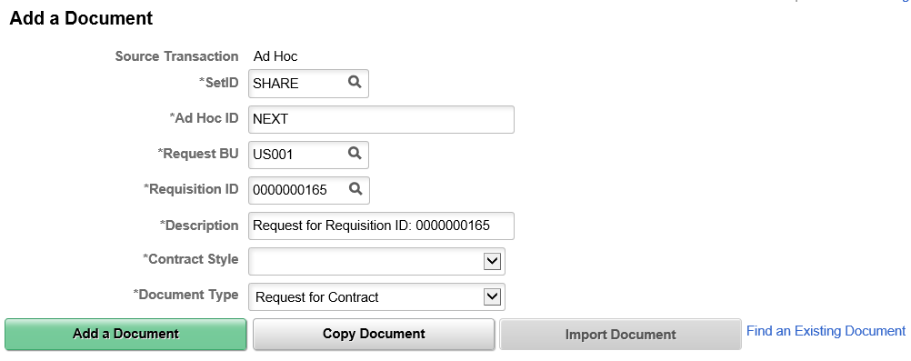 Add a Document page - Requisition