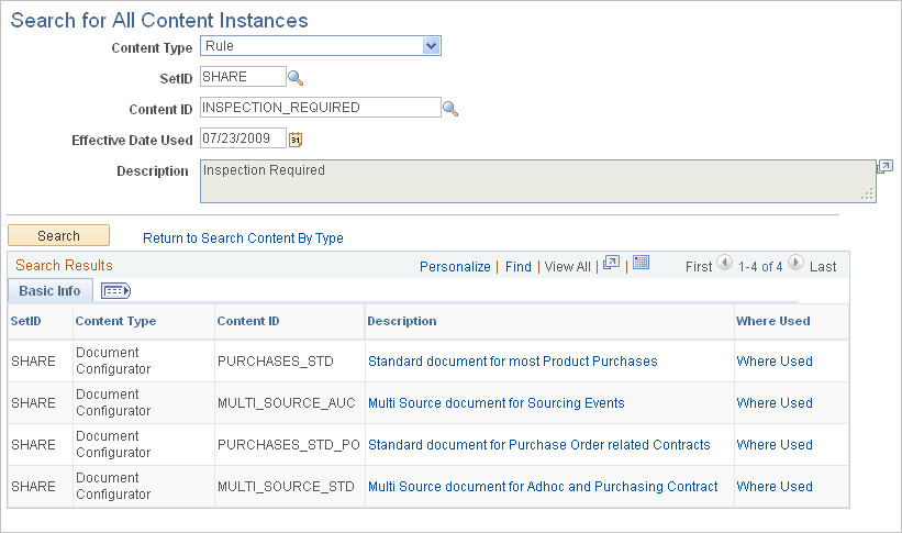 Search for All Content Instances page: Basic Info tab