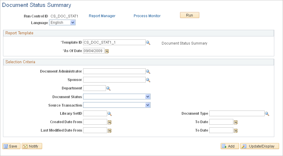 Document Status Summary page