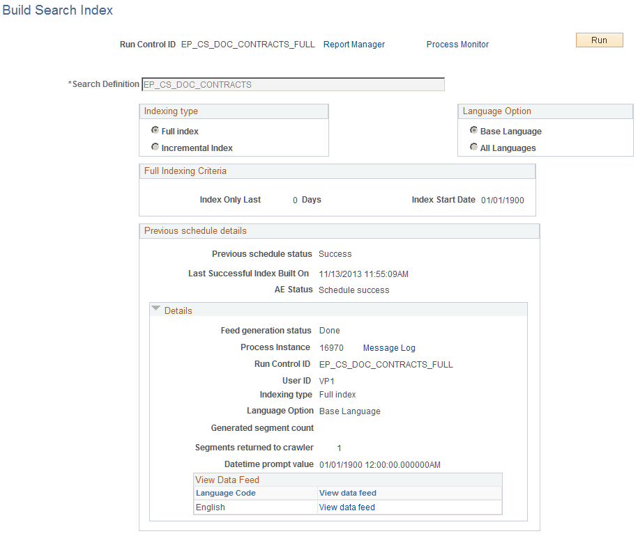 Build Search Index page