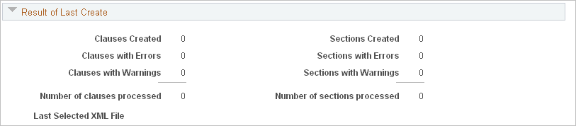 Import Clauses/Sections page - Result of Last Create section