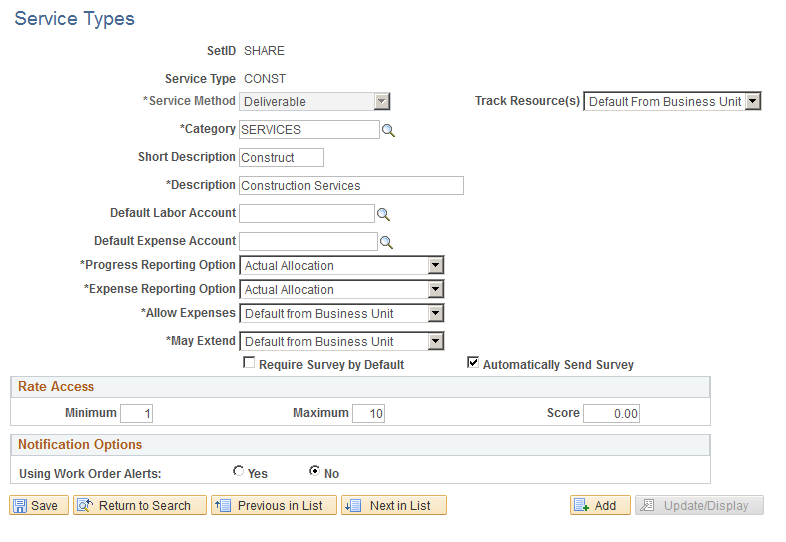 Service Types page