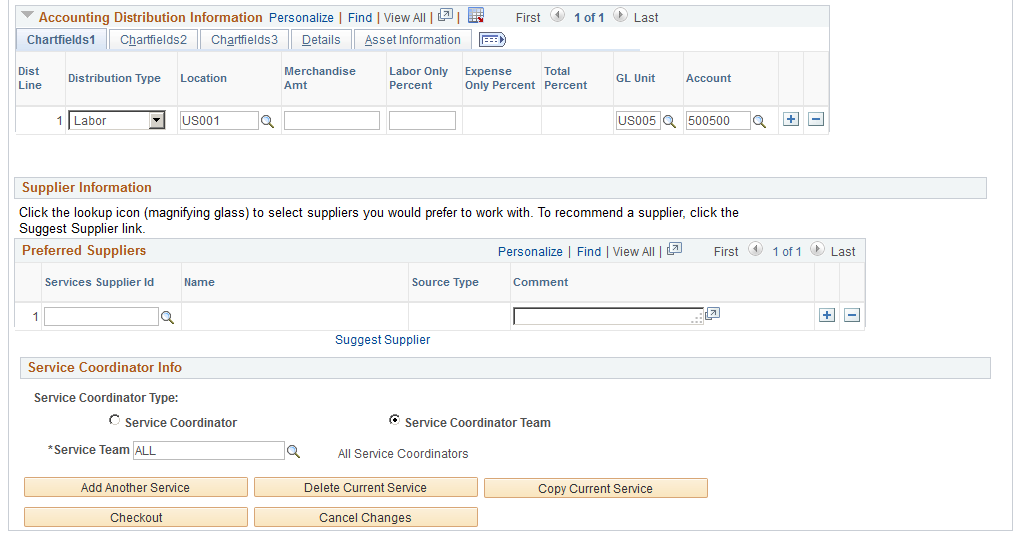 Service Requisition Page (2 of 2)