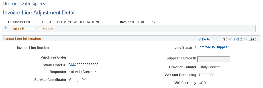Manage Invoice Approval - Invoice Line Adjustment Detail Page (1 of 2)