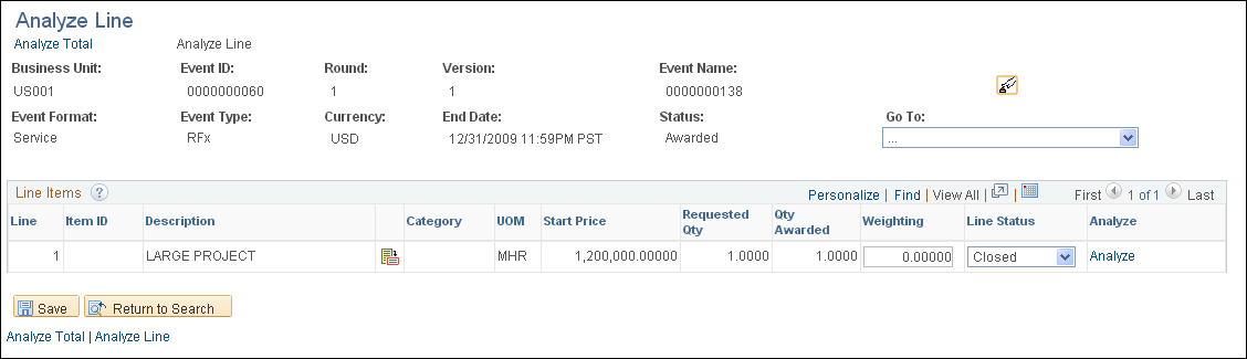 Analyze Line page
