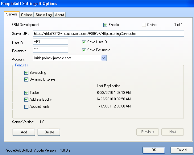 &PeopleSoft Settings & Options page