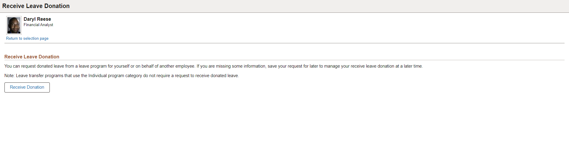 Receive Leave Donation page