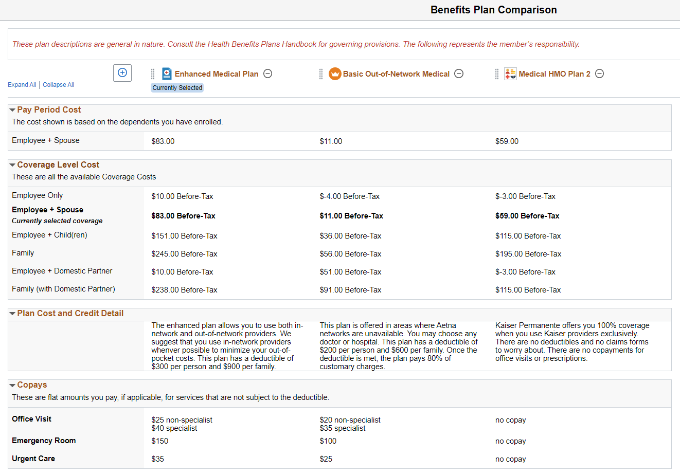 Benefits Plan Comparison (Page 1 of 2)