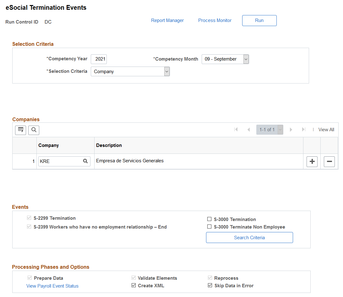 eSocial Termination Events page